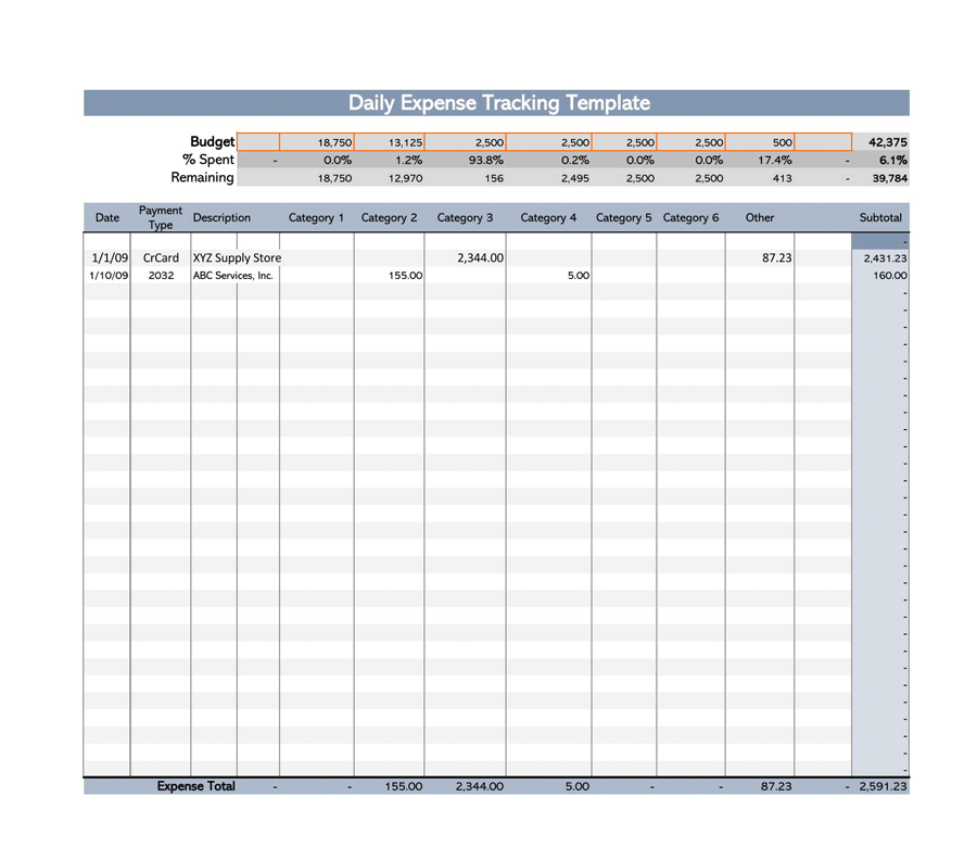 Daily Expense Record Sheet Template