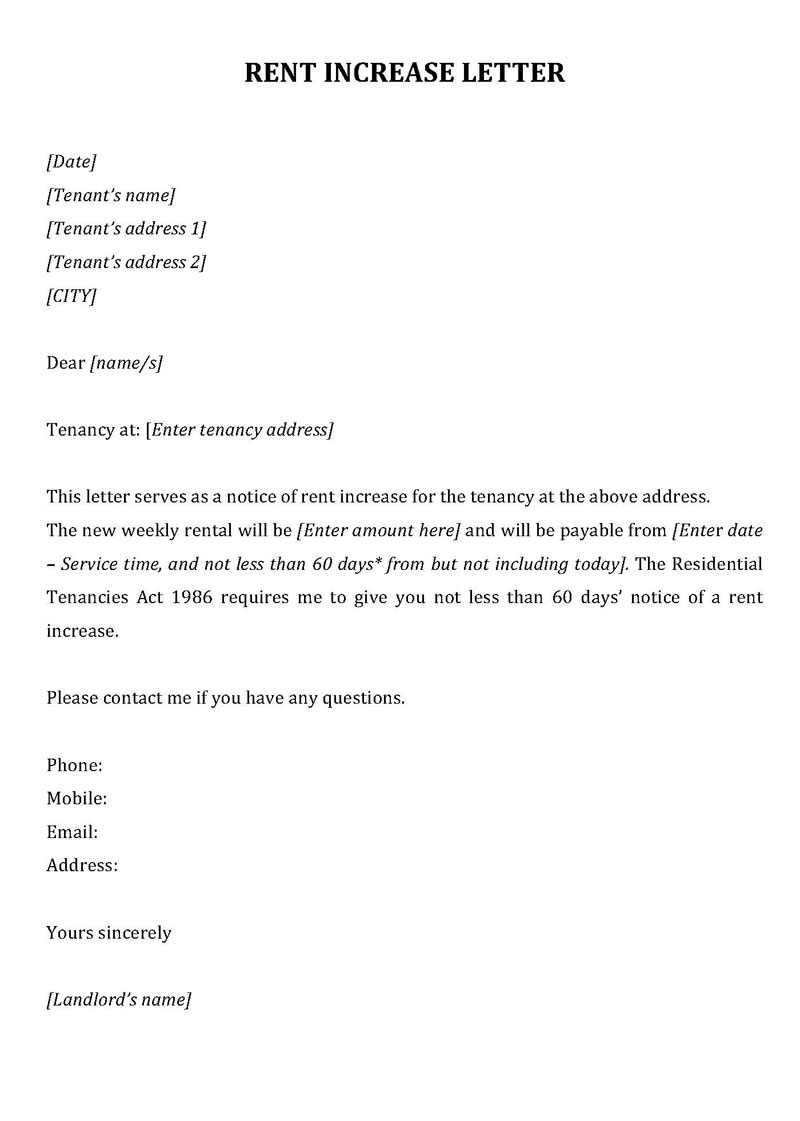  free rent increase letter pdf