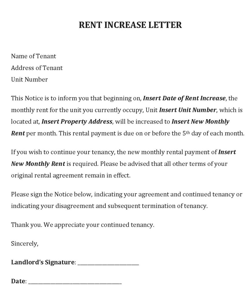 rent increase letter due to inflation