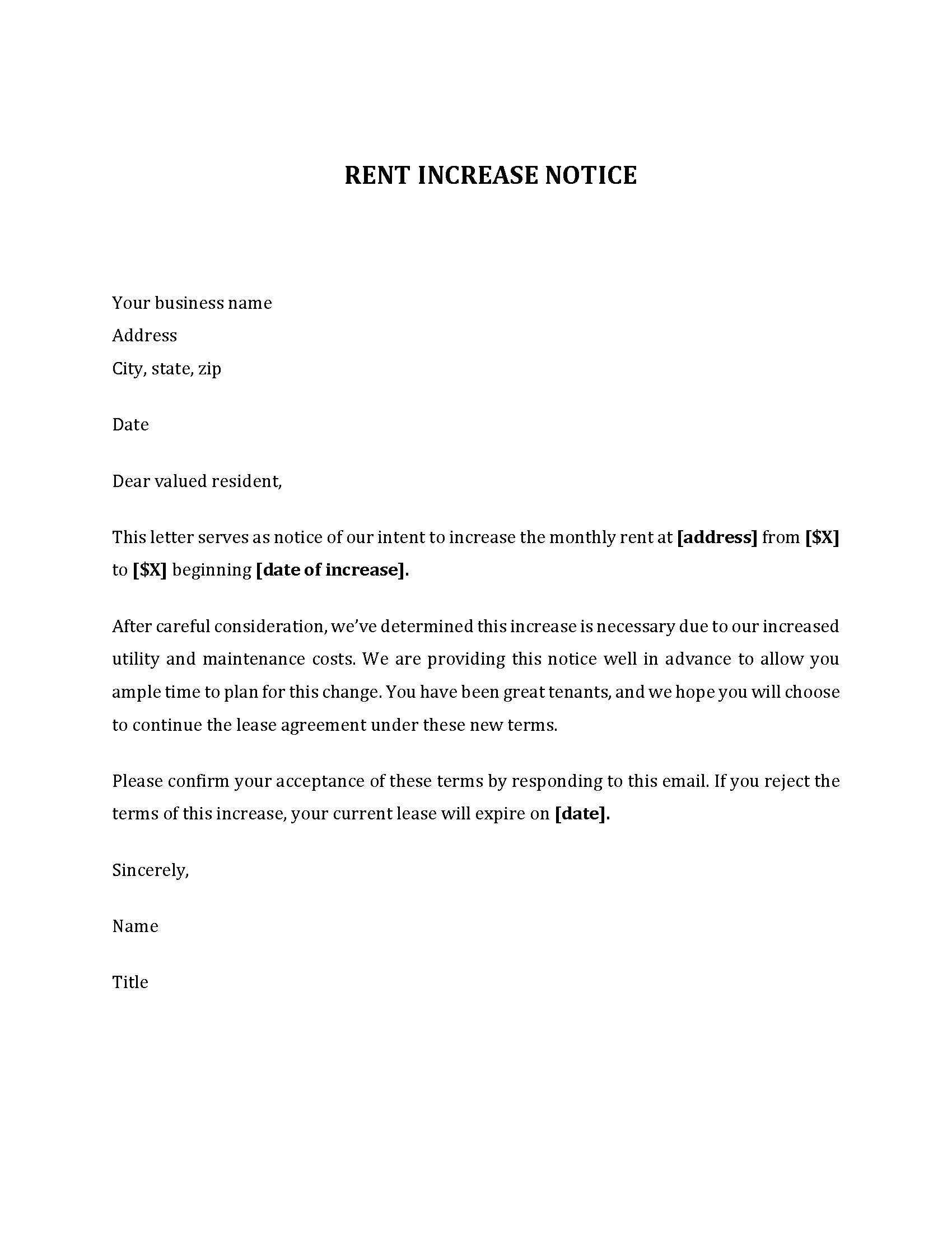 Rent Increase Letter word docs