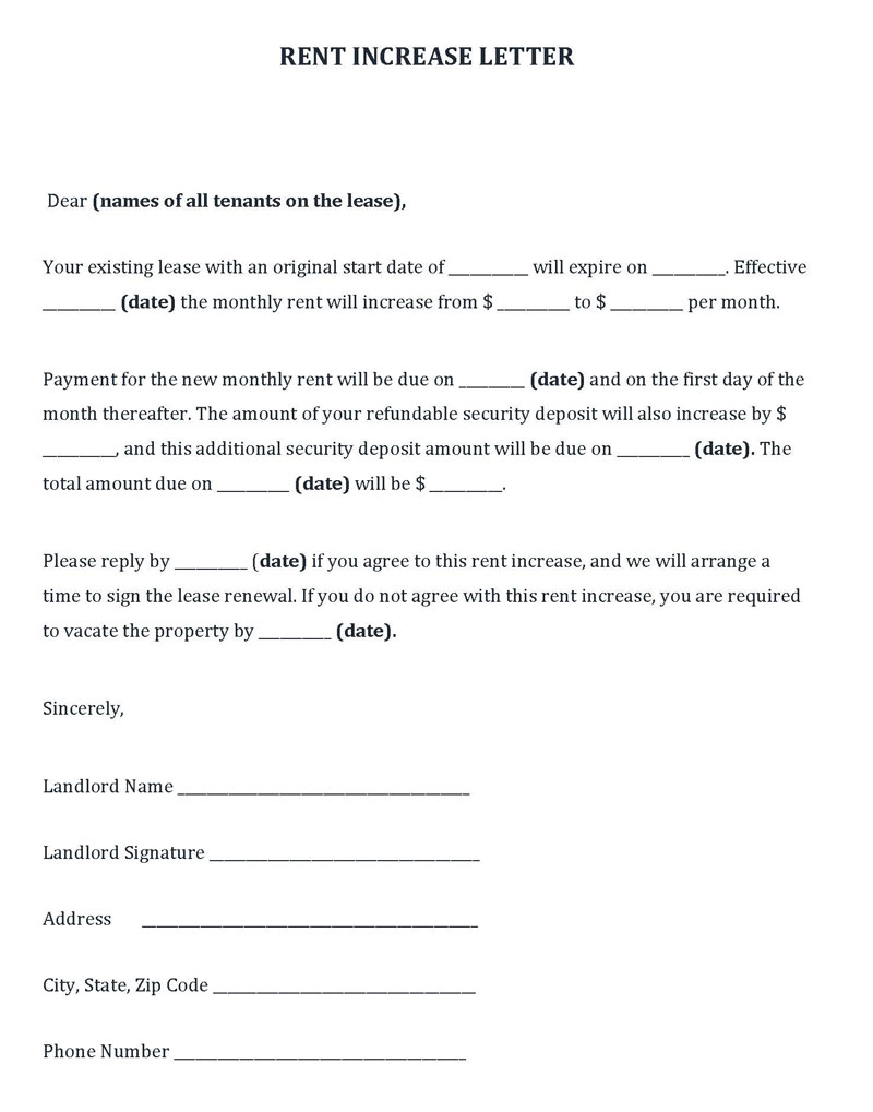 60 day notice of rent increase form