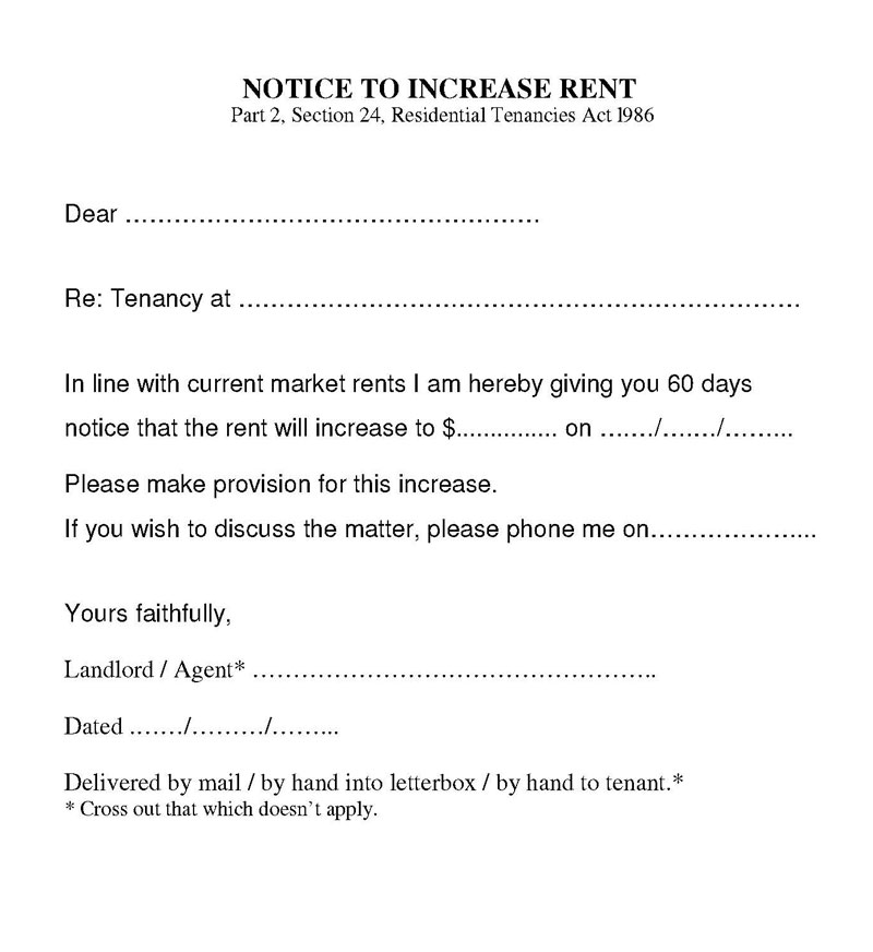 Free Downloadable Rent Increase Notice Template as Pdf File