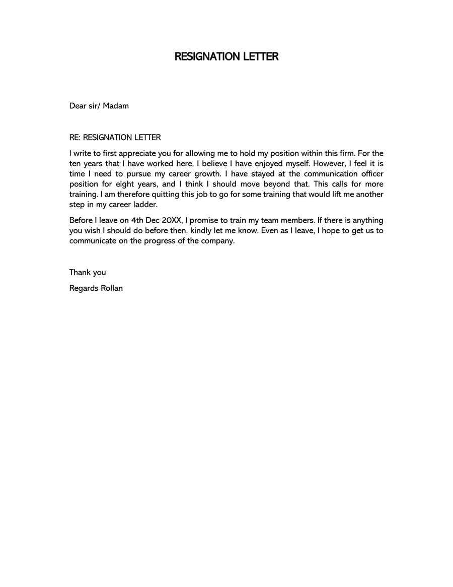 Sample Resignation Letter for Advancing Career Growth 03