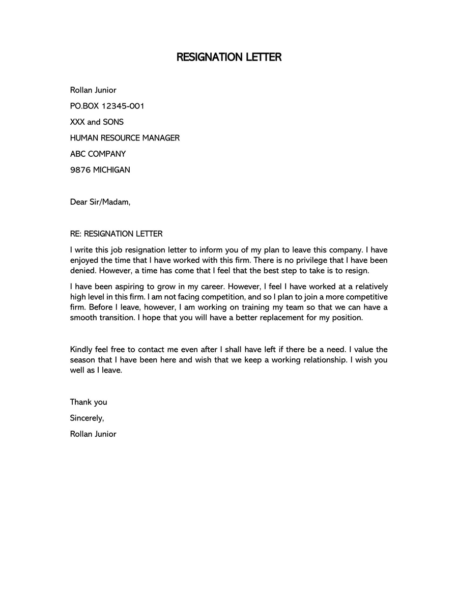 Sample Resignation Letter for Advancing Career Growth 04