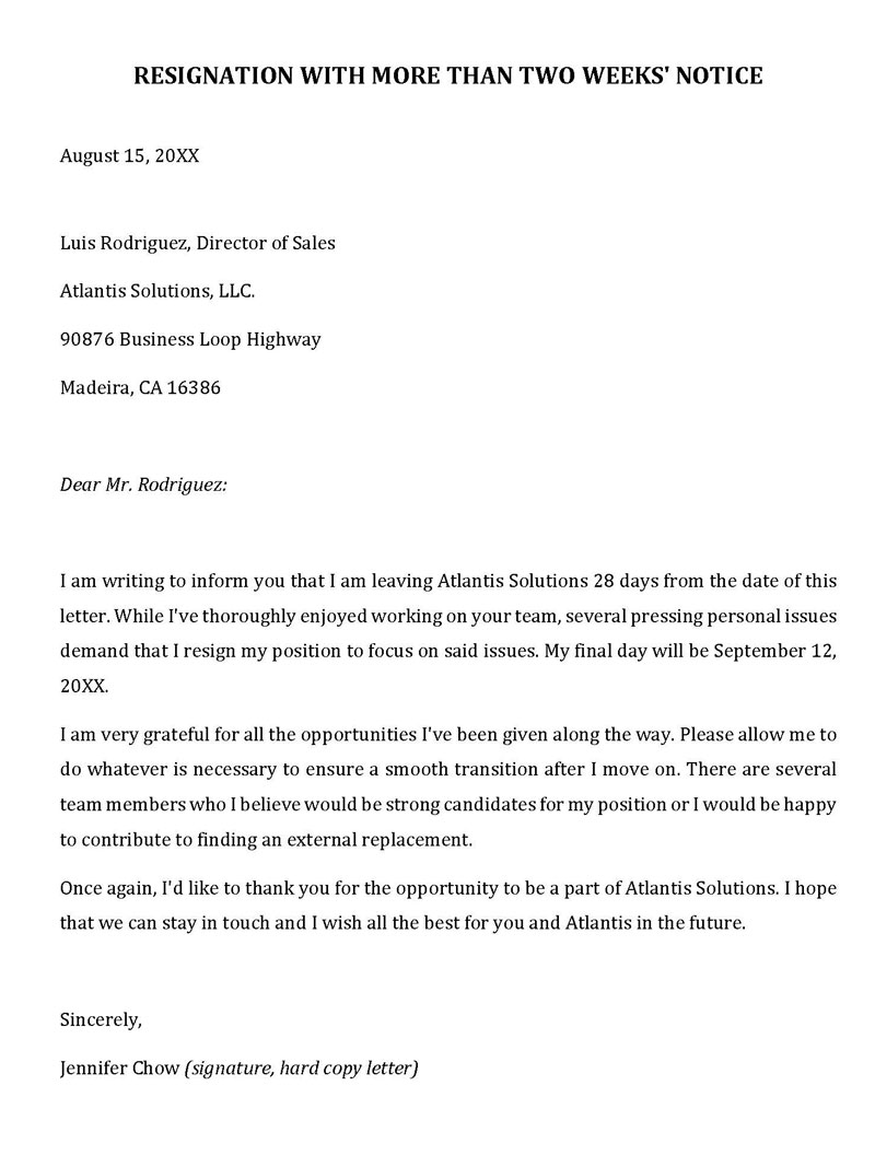 Free resignation letter due to personal reason template