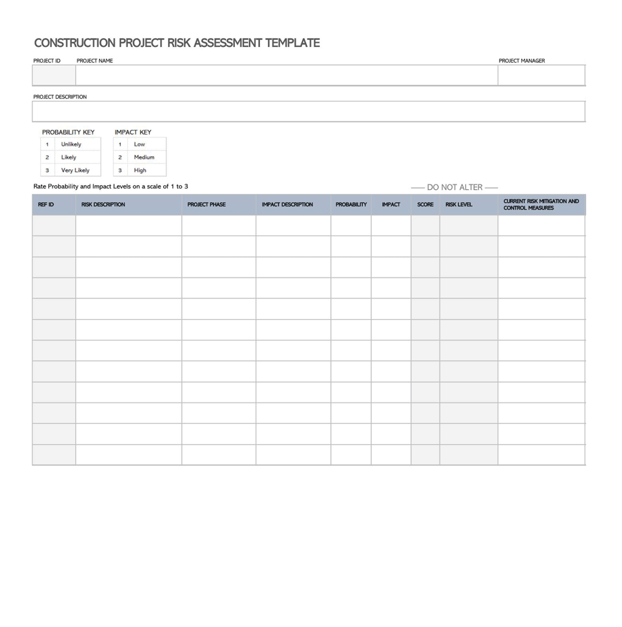 Free Editable Construction Project Risk Assessment Template in Excel Format