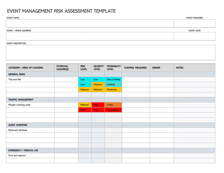 Best Printable Event Management Risk Assessment Template as Excel File