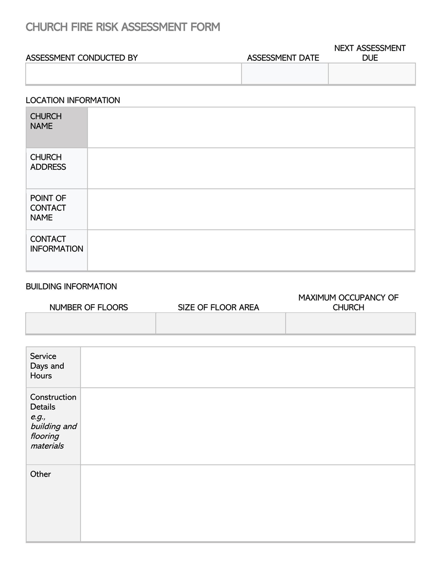 Great Editable Church Fire Risk Assessment Form as Word File