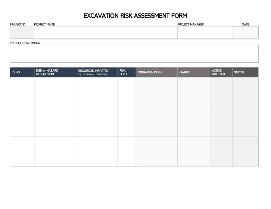 Best Editable Excavation Risk Assessment Form as Word Document