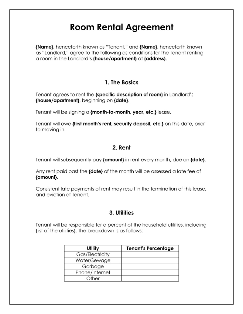 Comprehensive Editable Room Rental Agreement Template 03 for Word File