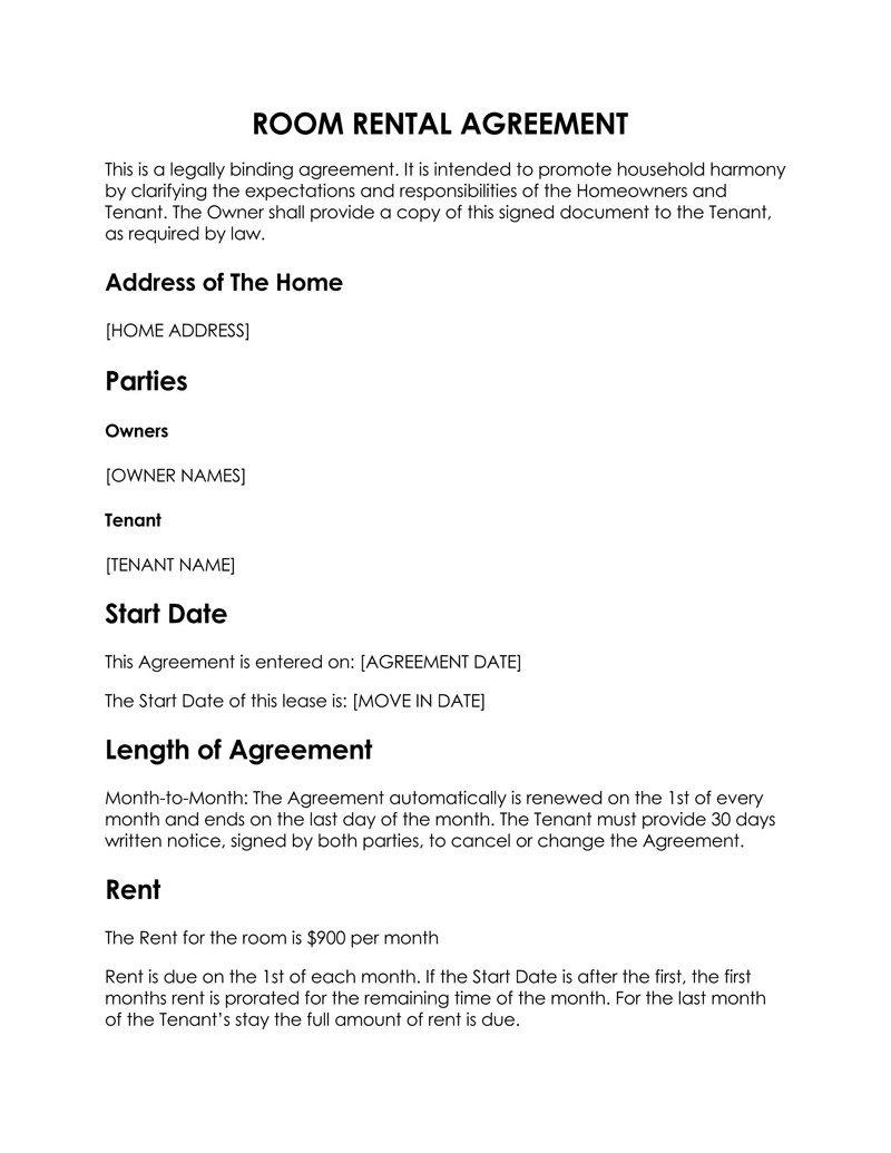 month-to-month room rental agreement california pdf