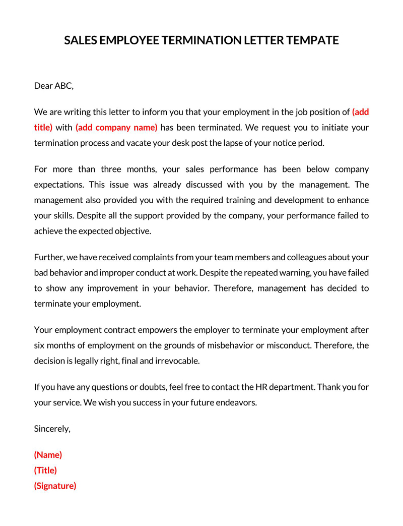 Termination Letter Template Word