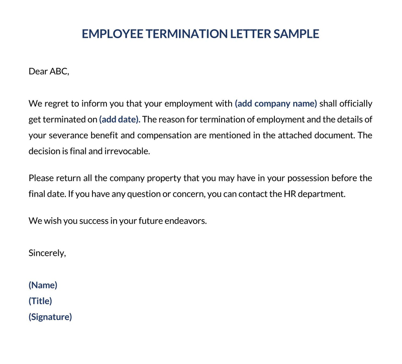 Termination Letter Sample in Word