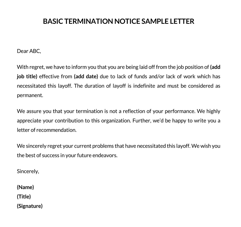 Professional Termination Letter Format