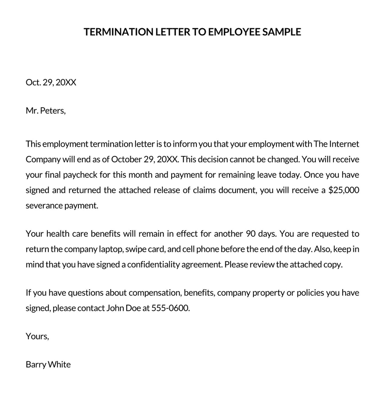 termination letter to employee for unacceptable behavior