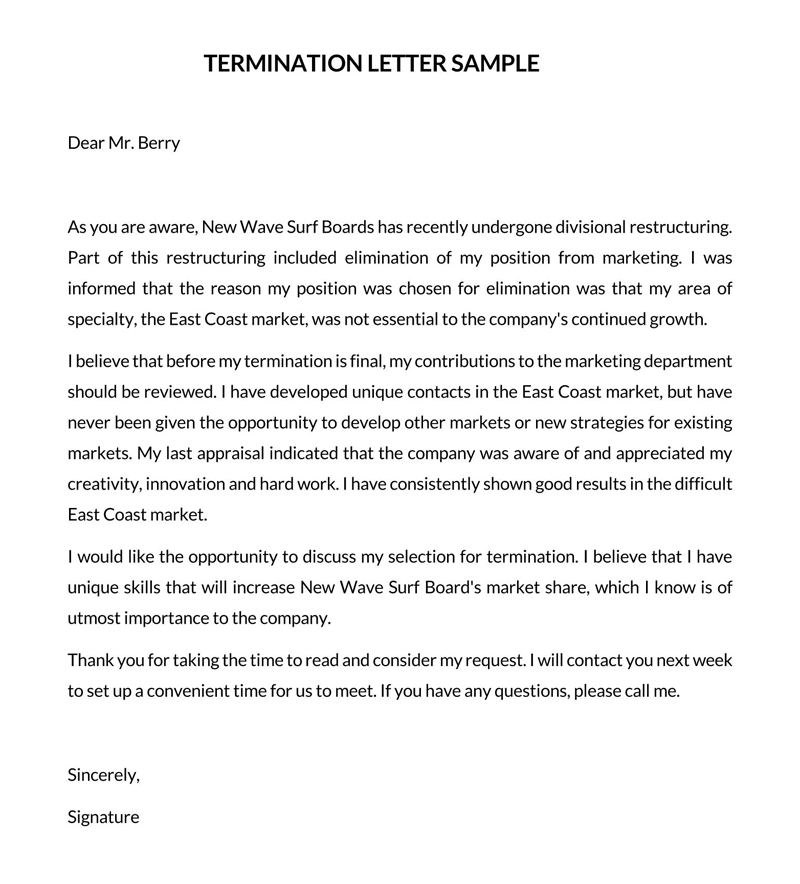 Sample Termination Letter Format PDF