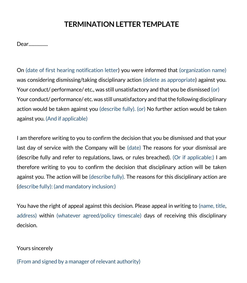 termination letter sample doc
