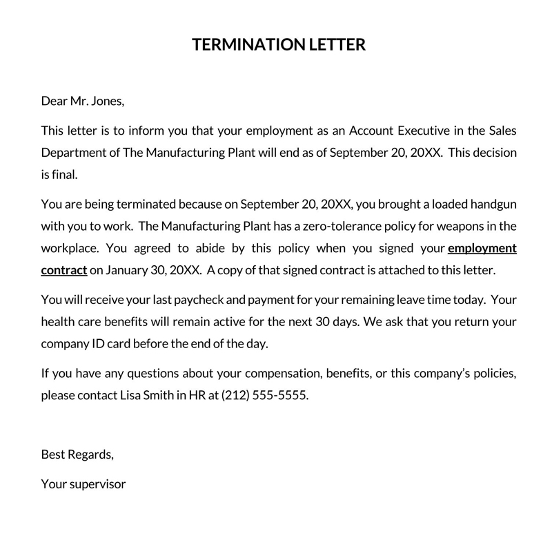 sample termination letter without cause pdf