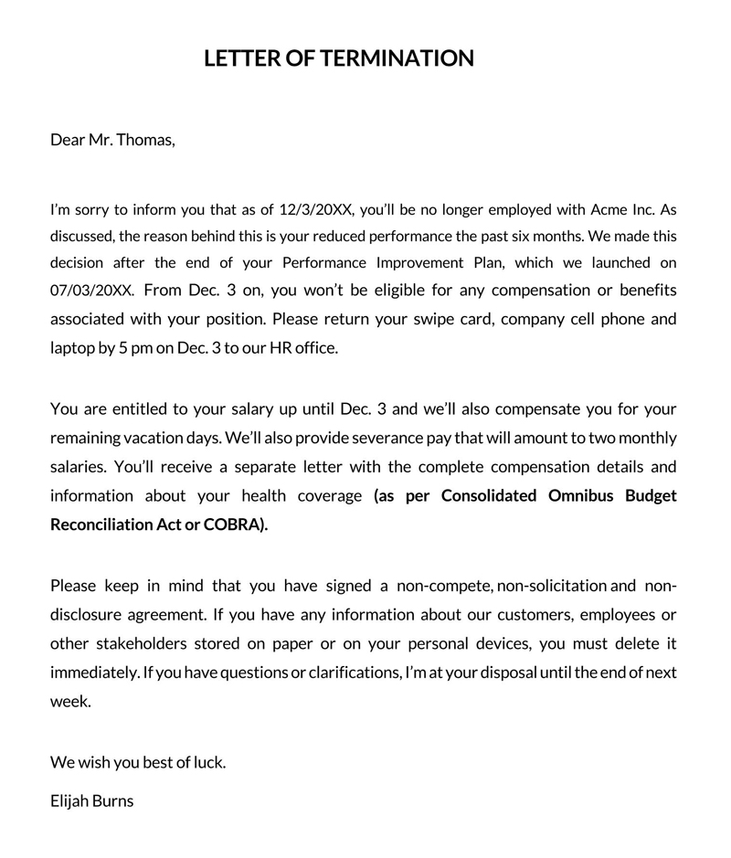 Professional Termination Letter Template PDF