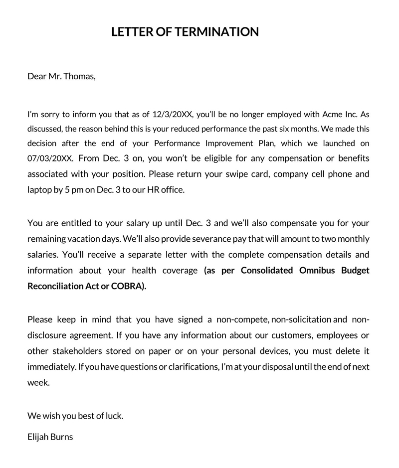 Professional Termination Letter Template PDF