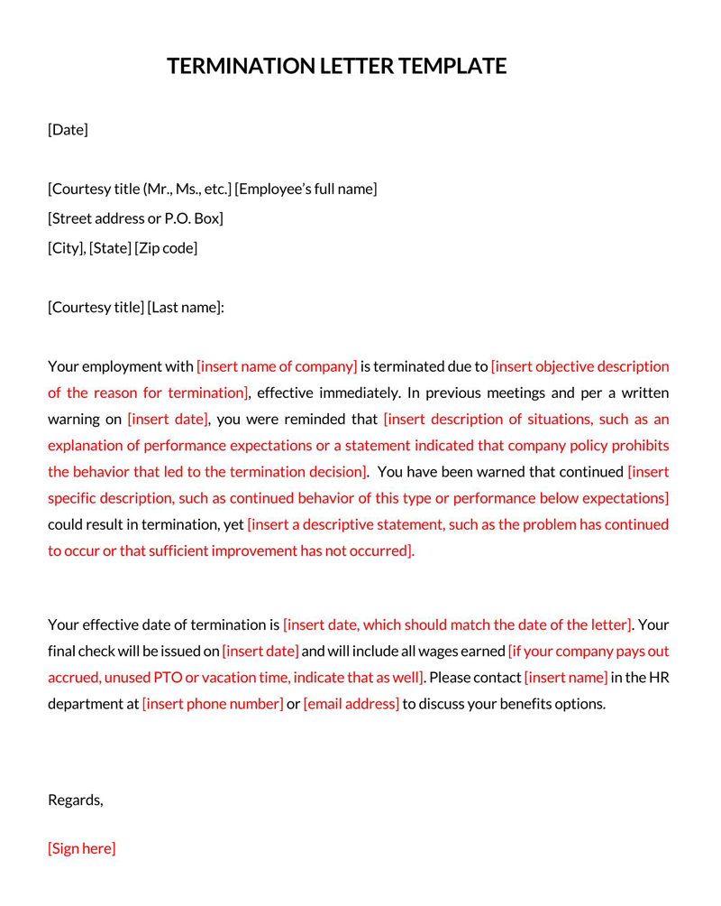 Free Editable Termination Letter Template