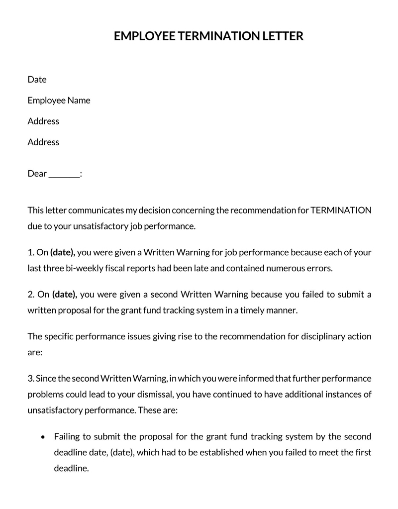 employee termination letter sample
