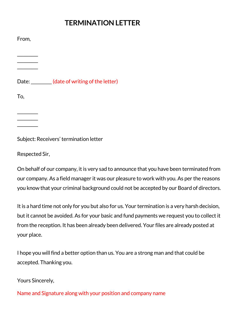 Free Termination Letter Template in Word