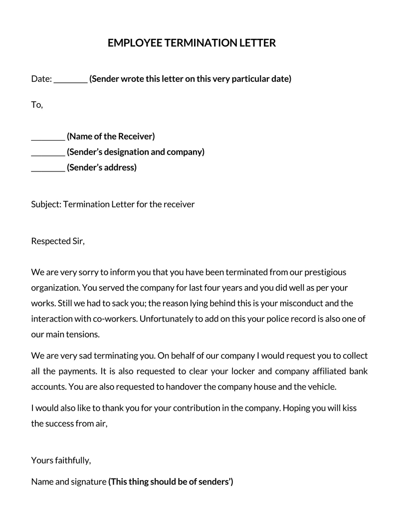 Sample Termination Letter Example Format