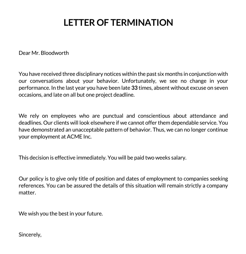 Editable Termination Letter Format Example