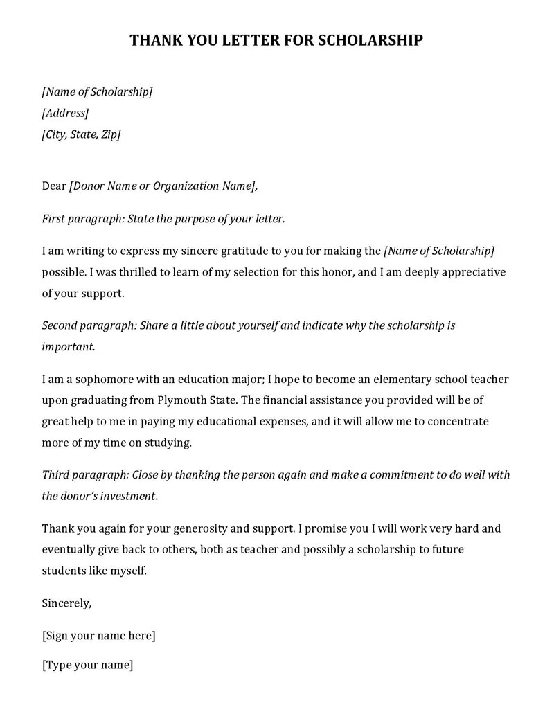 Downloadable Scholarship Thank You Letter Template 03 for Word File
