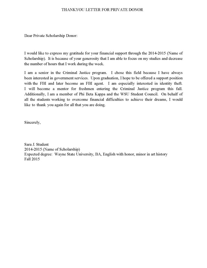 Printable Scholarship Thank You Letter Sample 04 for Pdf File