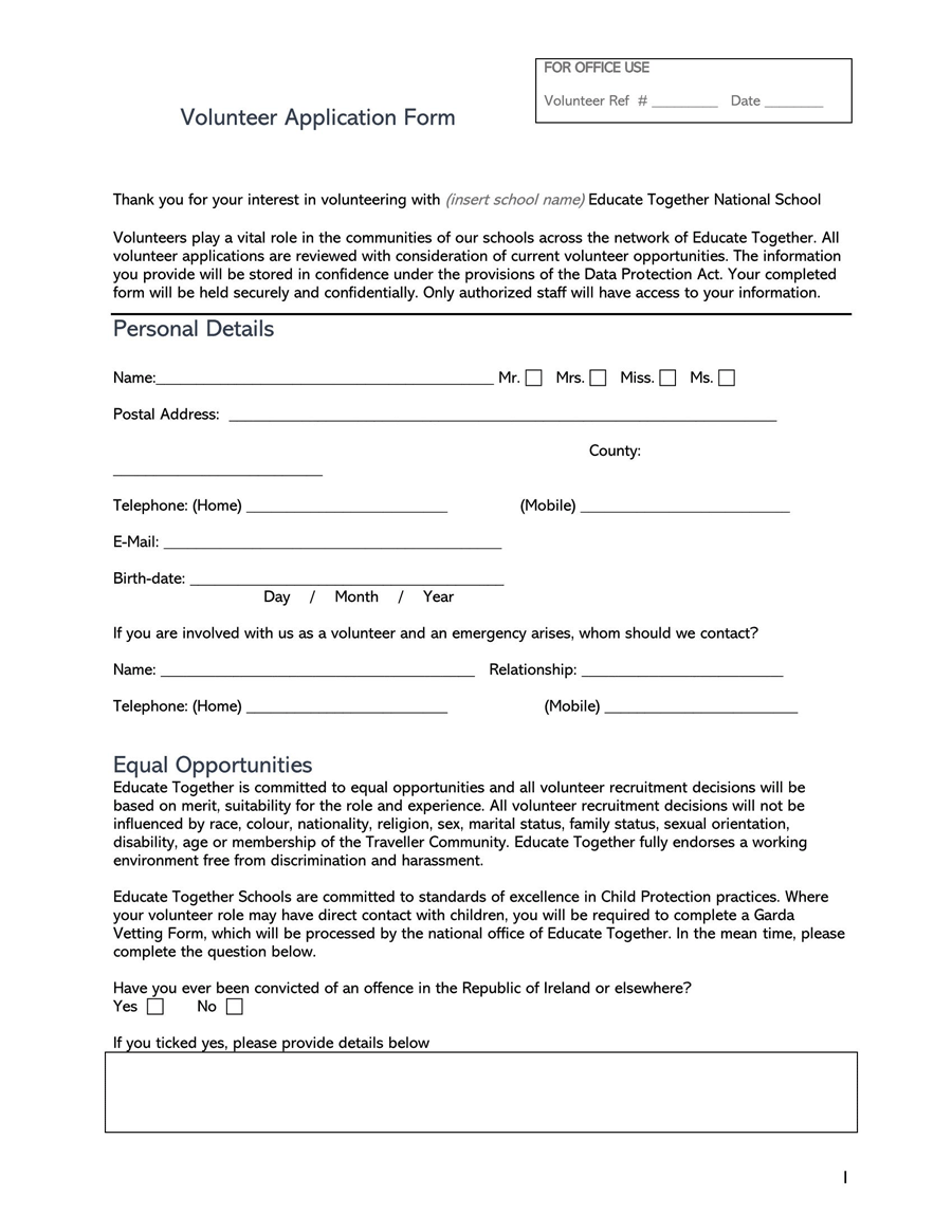 School Volunteer Application Form