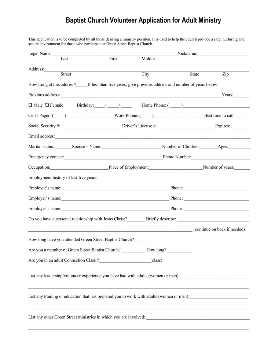 Church Volunteer Application Form