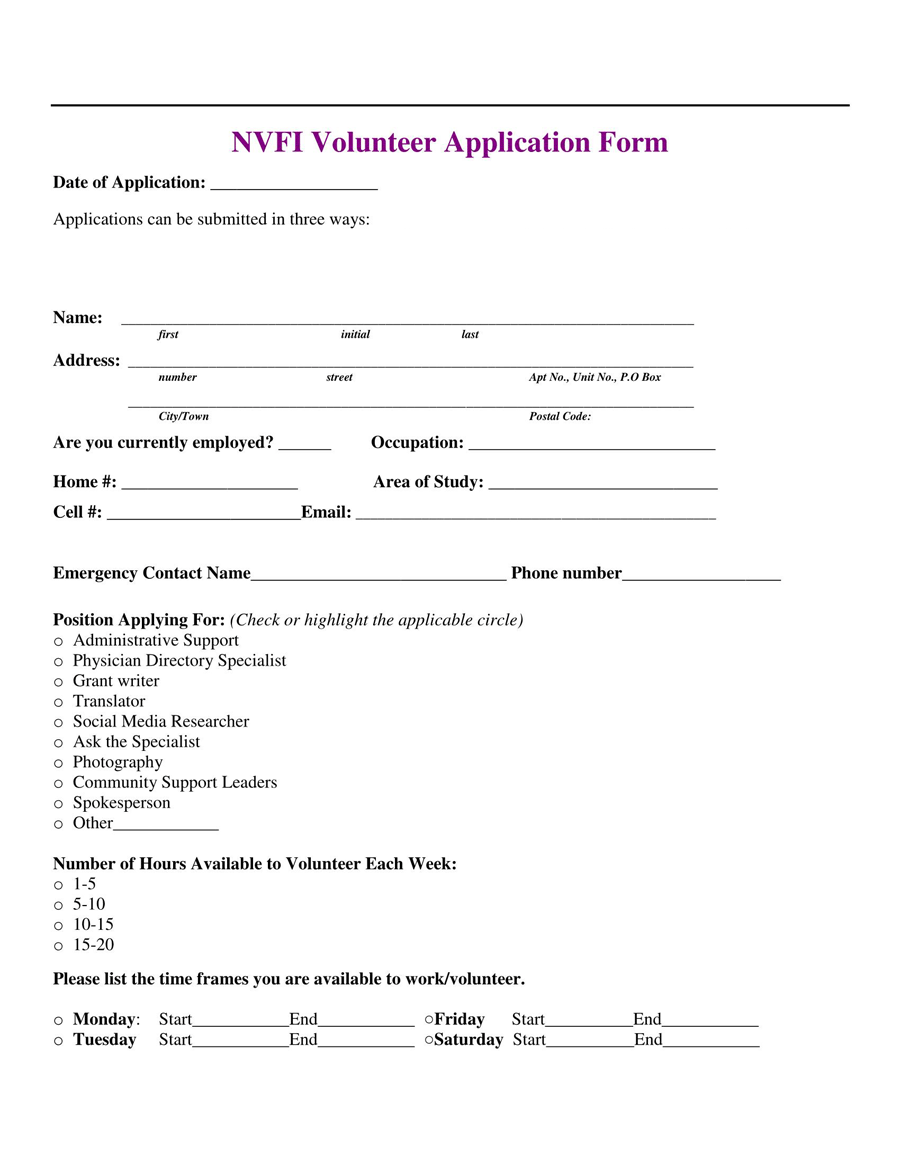 Free Volunteer Application Forms (Templates) - Word, PDF