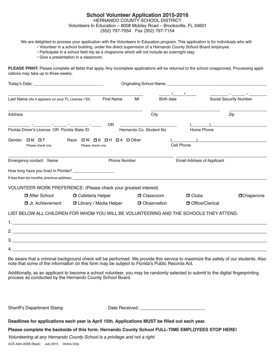 School Volunteer Application Form Template