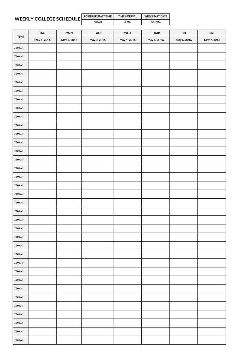 daily planner template excel