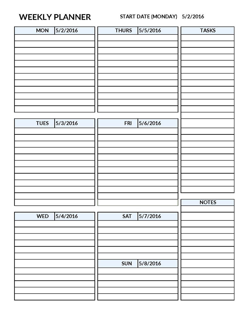 weekly schedule template free