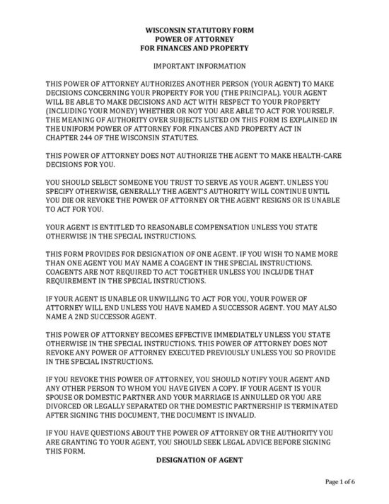 Power of Attorney Wisconsin 10 Types Free Forms