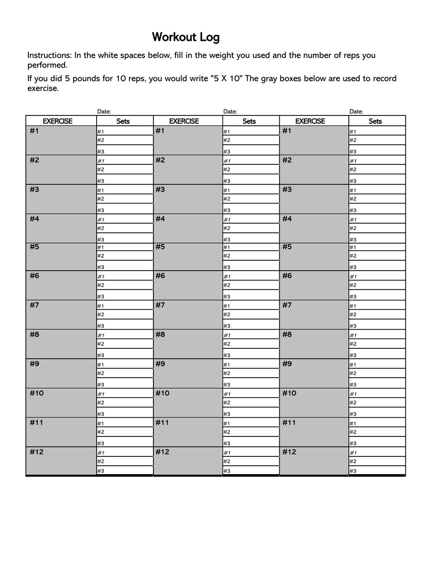 Free Blank Workout Log Sheet 06