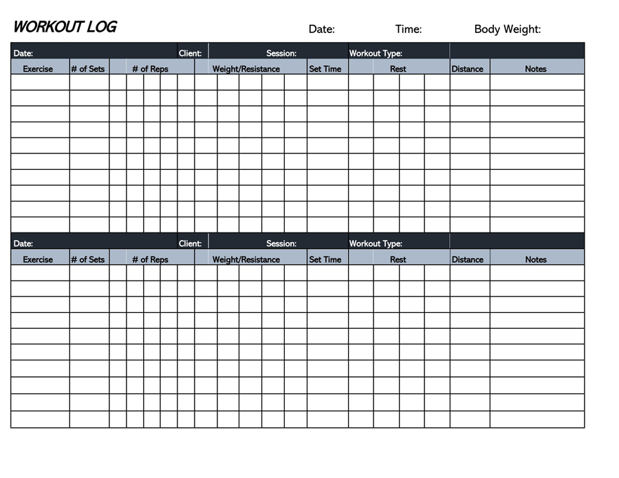 Free Blank Workout Log Sheet 07