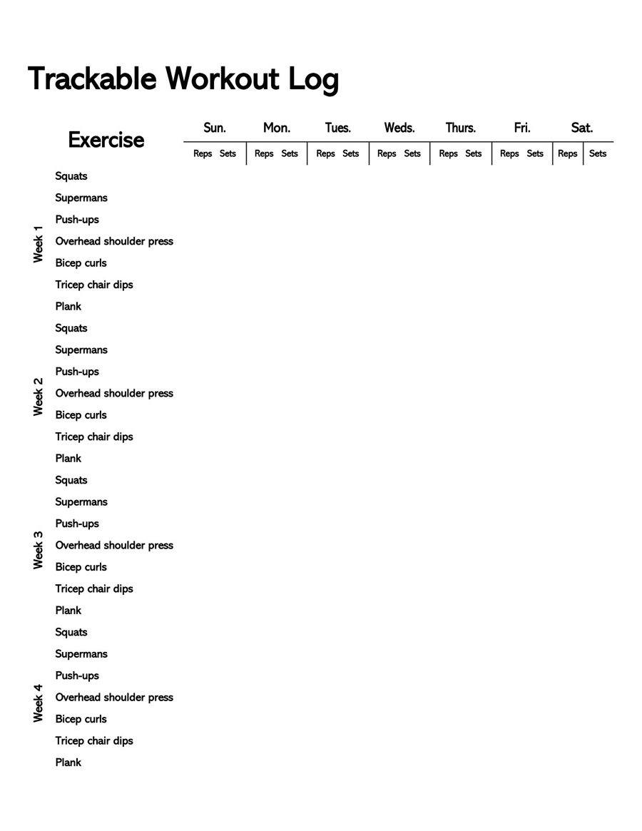 Free Blank Workout Log Sheet 08