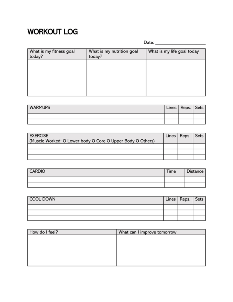 40+ Blank Workout Log Sheet Templates to Track Your Progress