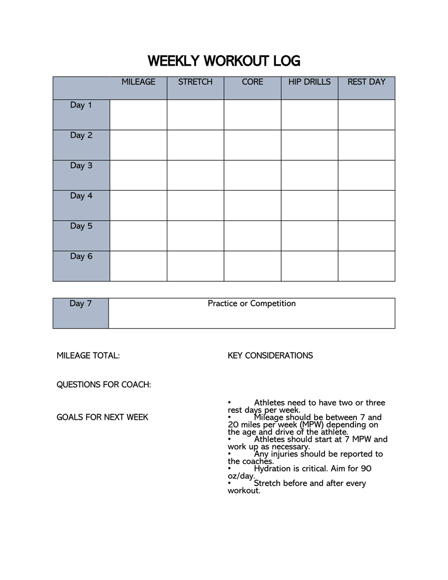 Free Blank Workout Log Sheet 14
