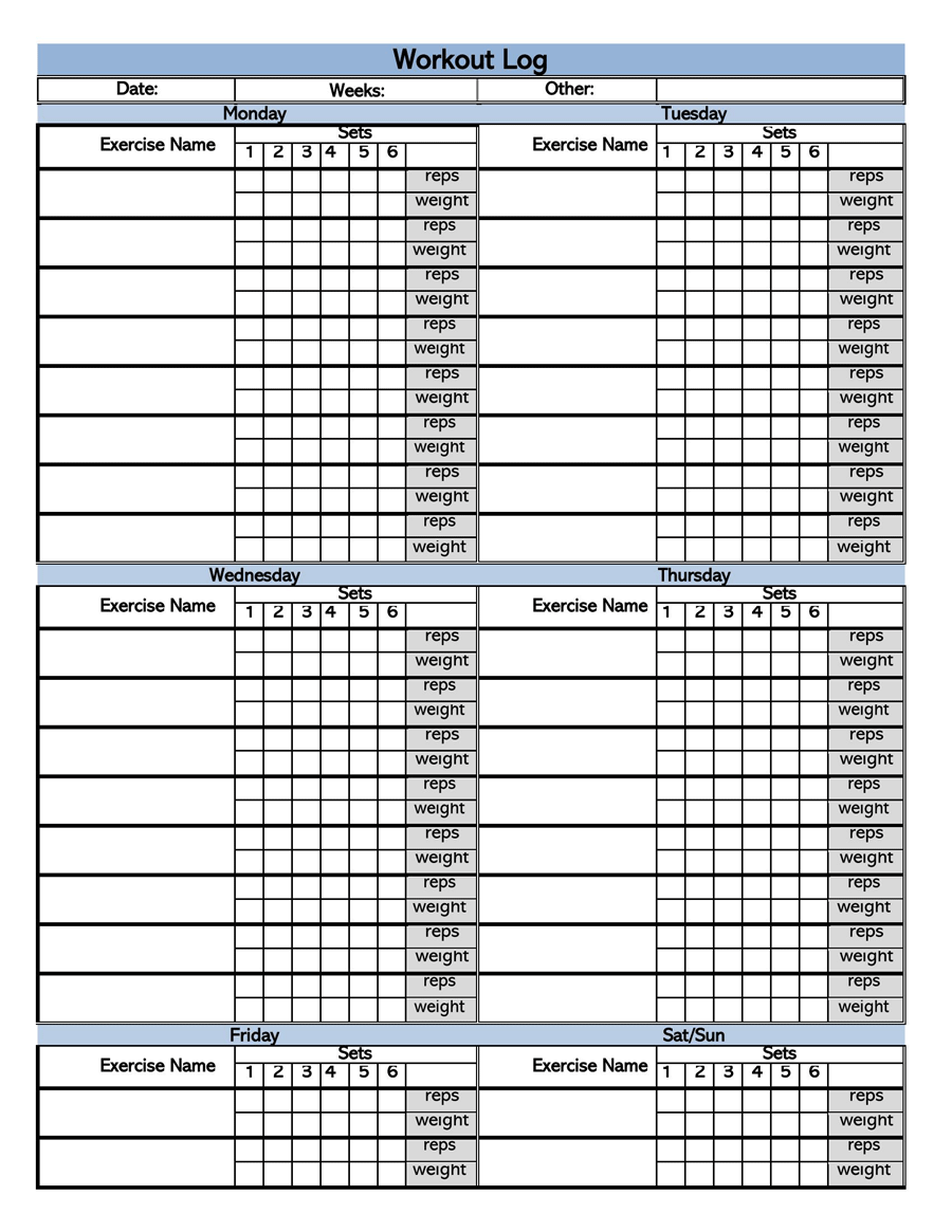 Free Blank Workout Log Sheet 16