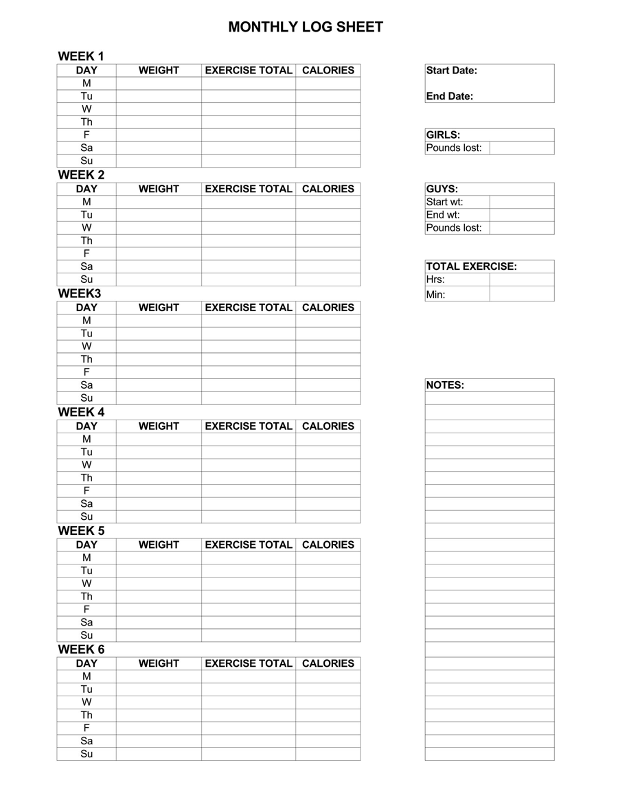 Downloadable Workout Log Sheet Template 01