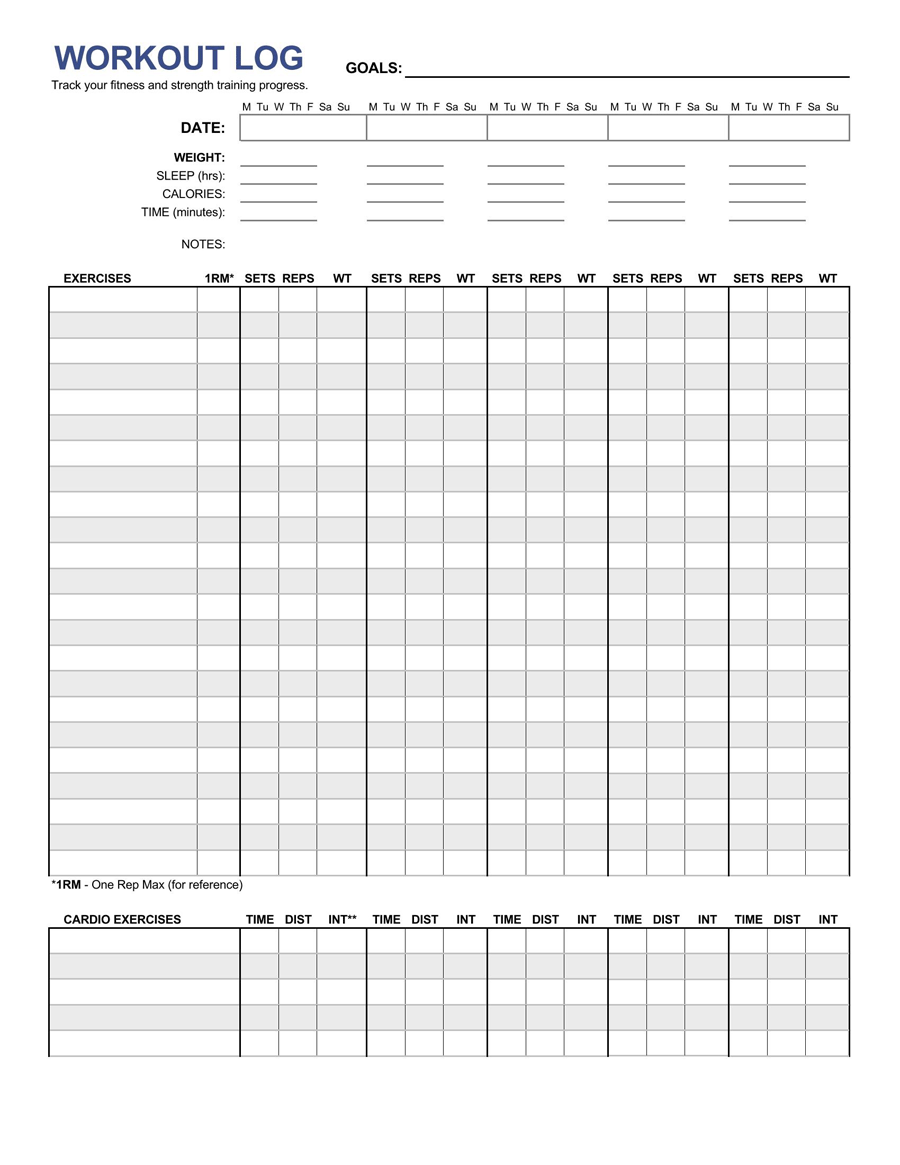 Downloadable Workout Log Sheet Template 02