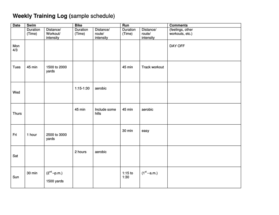 Weekly Training Workout Log 