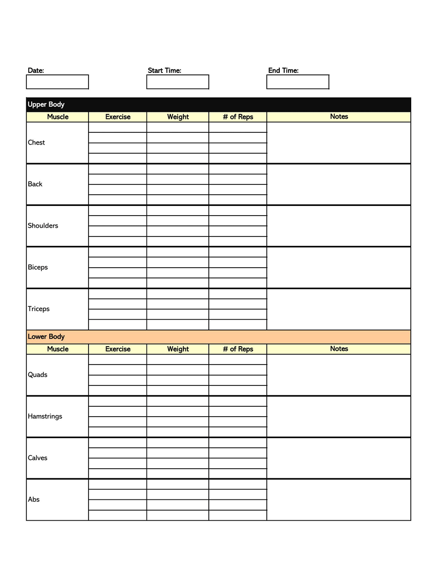 Easy Workout Log Sheet