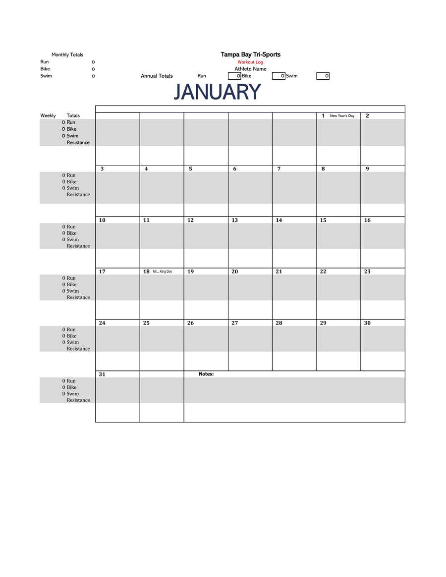 One Month Extensive Workout Log 