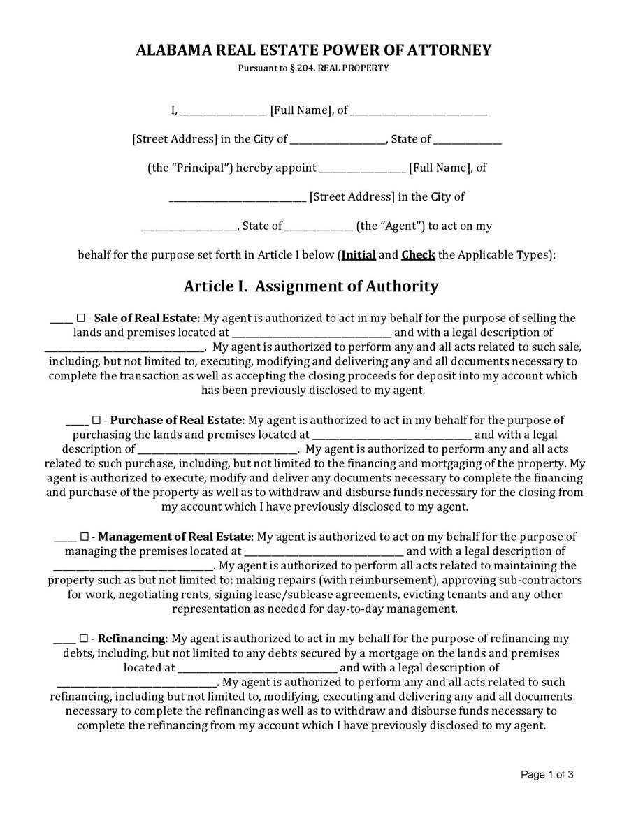 Alabama real estate Power of Attorney form